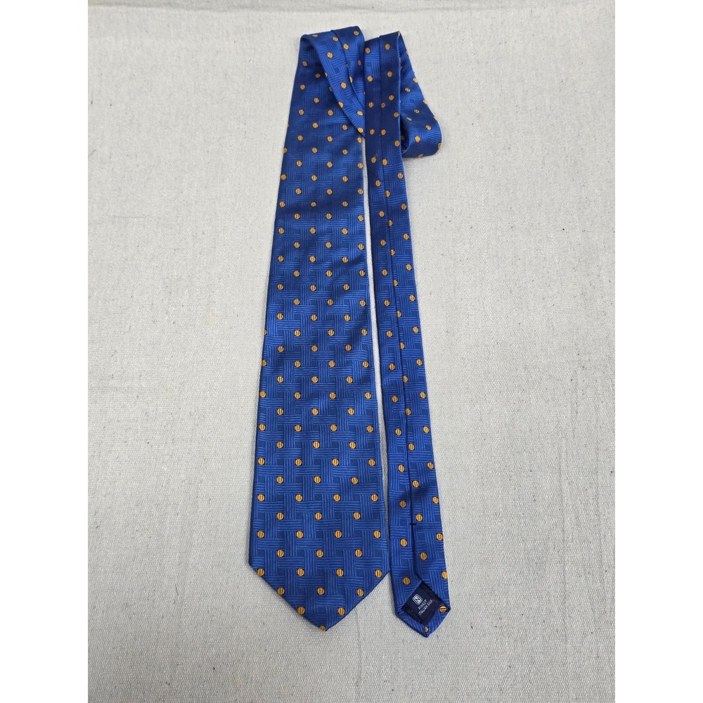 Nordstrom Mens Blue Italian Silk Tie Gold Geometric Basketweave Dot Pattern
